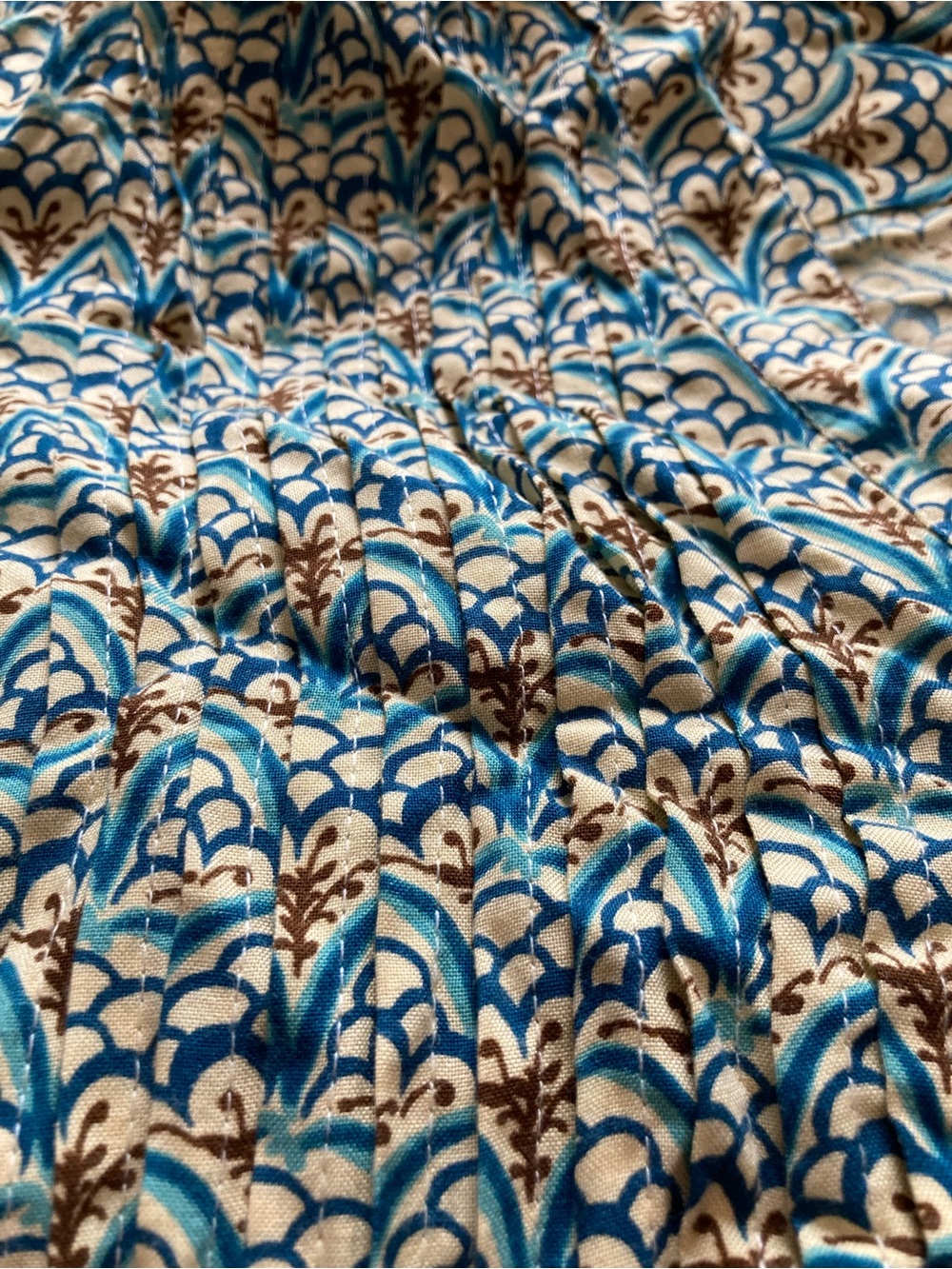Blue and Brown Patterned Women's Blouse - Relaxed Printed Top
